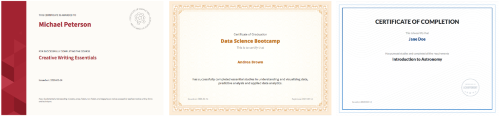 Thinkific Certificate Examples